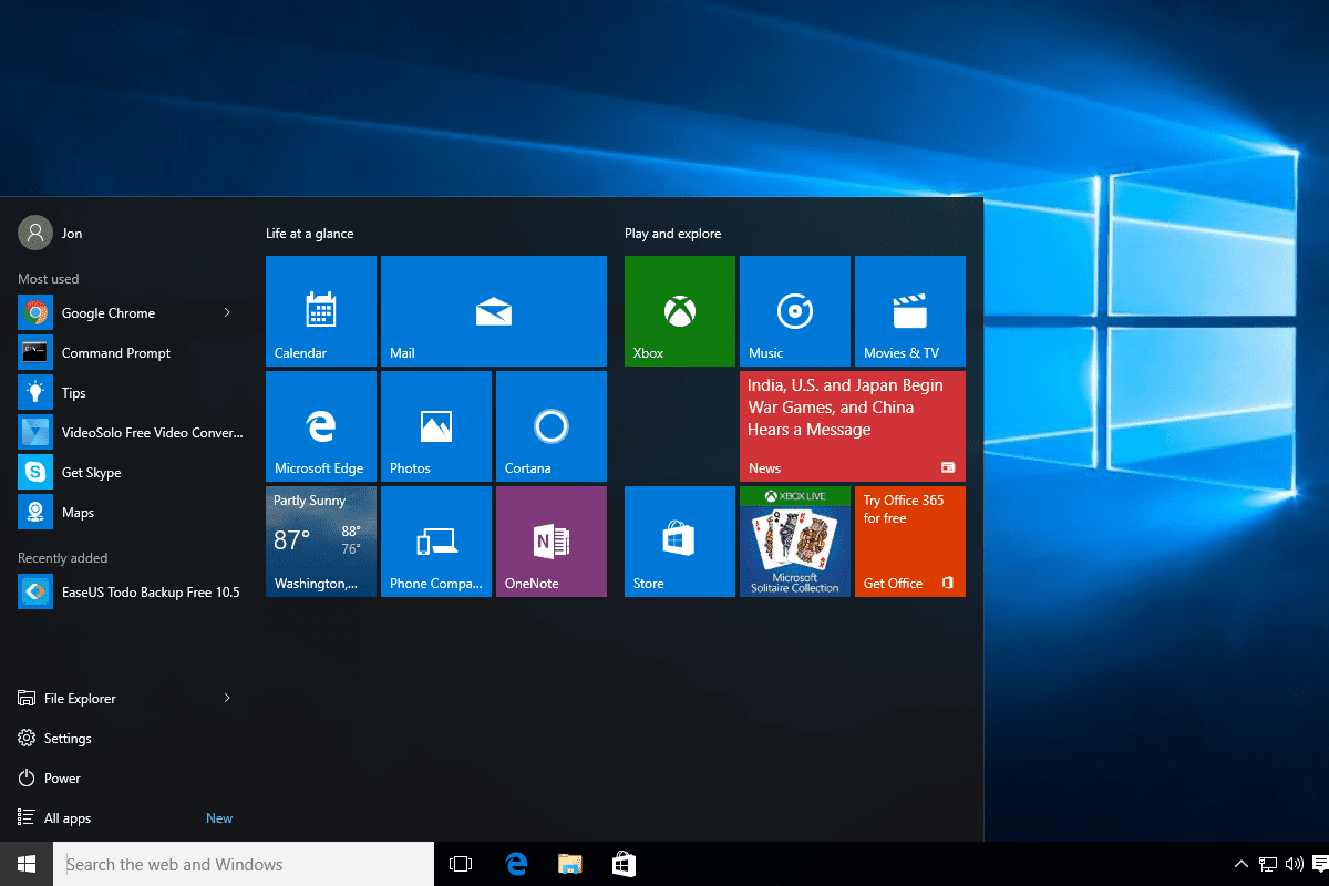 Windows 10 меню «Пуск» и рабочий стол